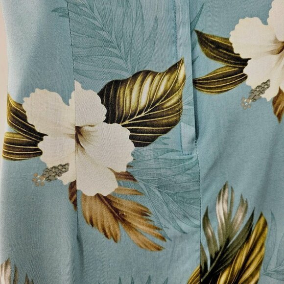 80s/90s Aloha Moi Hawaiian Dress A-Line Short sleeve Aqua Gardenia Print Women S - Picture 6 of 7